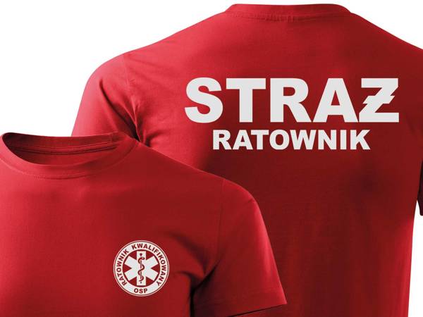 STRAŻ RATOWNIK kwalifikowany OSP koszulka z nadrukiem