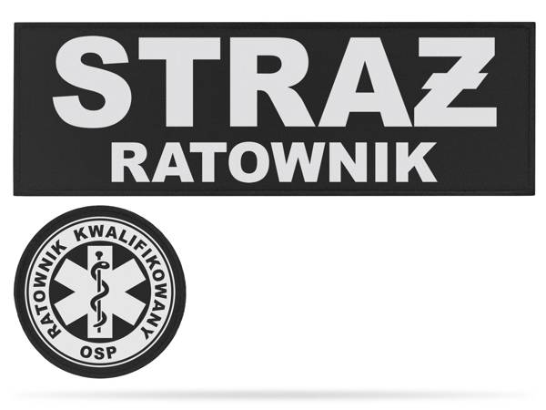 STRAŻ RATOWNIK kwalifikowany OSP zestaw naszywek odblaskowych